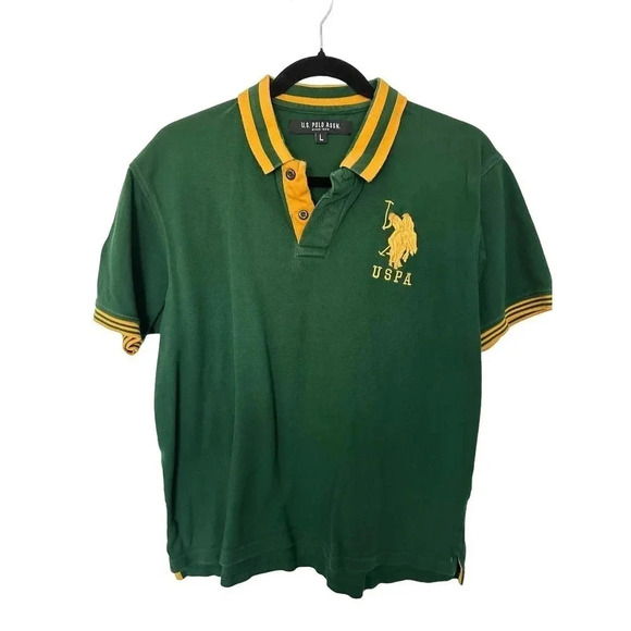 US Polo Assn Women's Green Short Sleeve Button Up Collared Polo Shirt Size Large - Picture 1 of 4